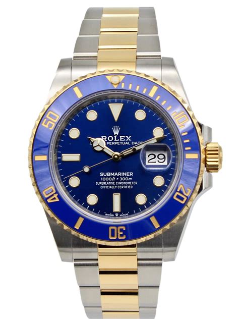 rolex date submariner blue dial two-tone mens watch live|Rolex blue submariner 2022.